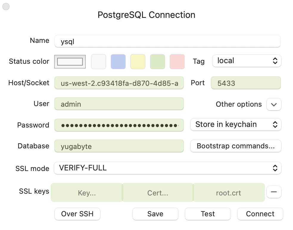 YSQL connection parameters YSQL connection parameters
